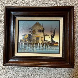 Seaside Lobster Shack Art Print with Brown Frame